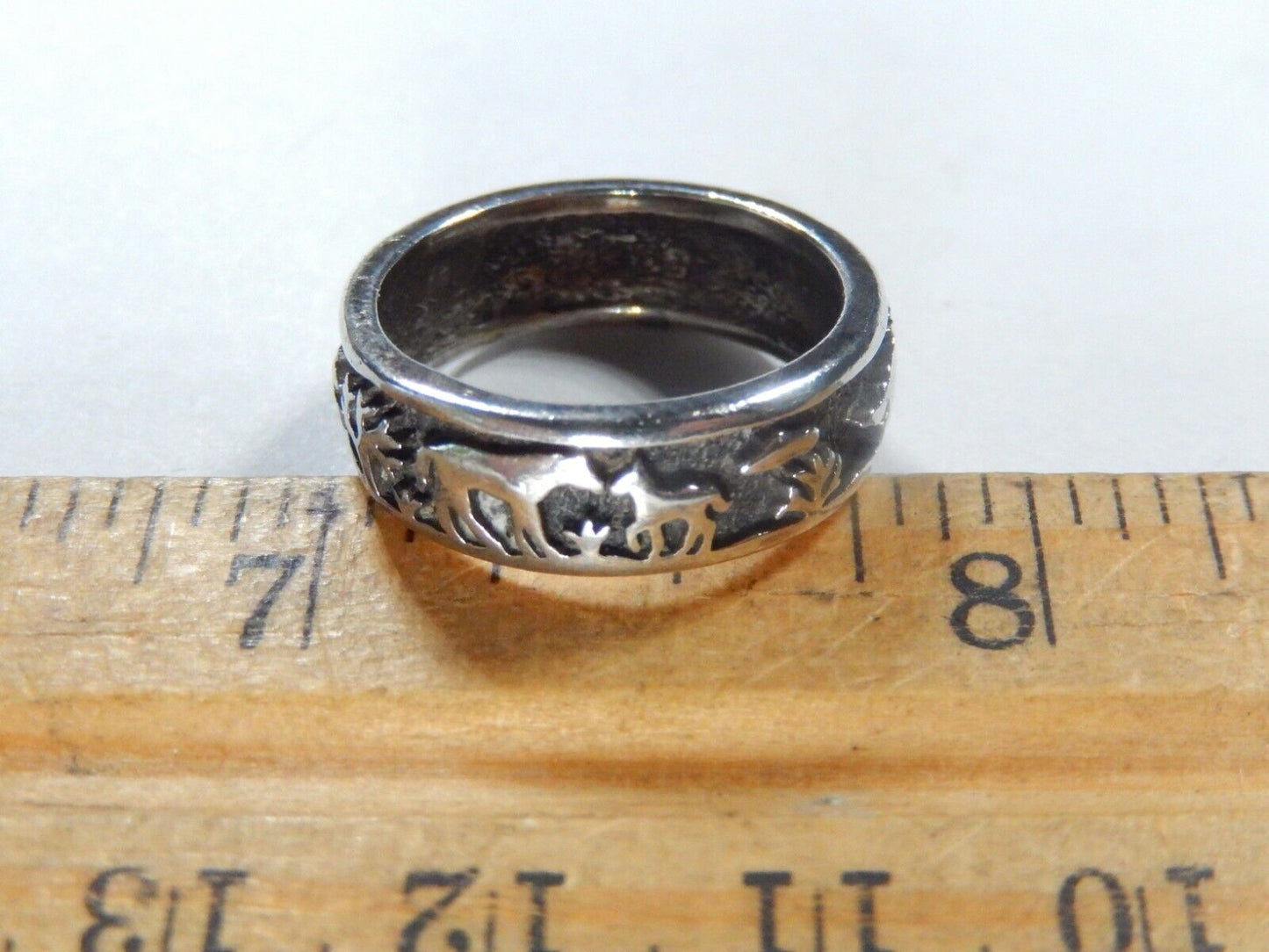 *VINTAGE* Sterling Silver  Horses Cowgirl 6.25 mm Wide Band Thick Ring Sz 6