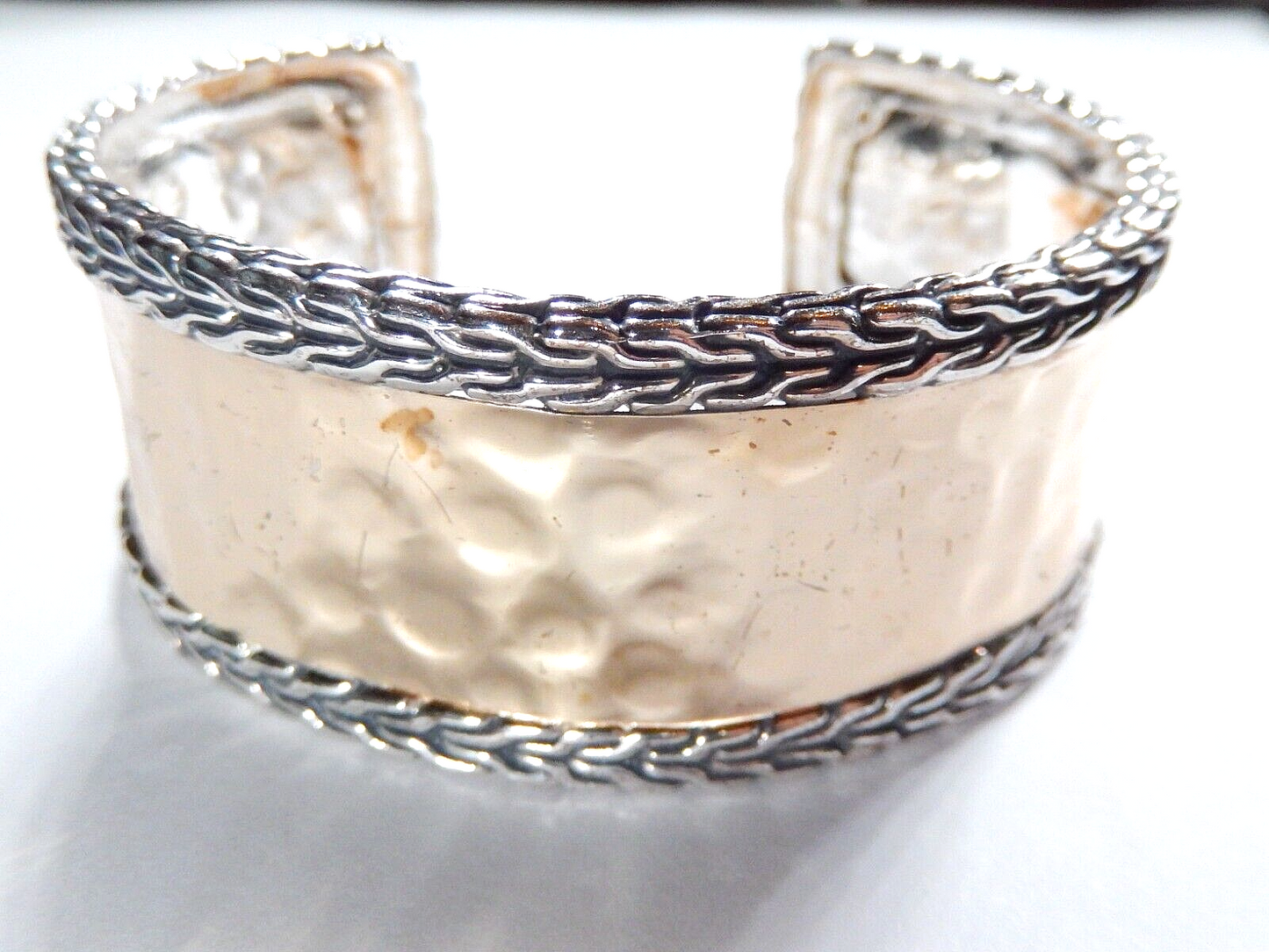 *VINTAGE*  Sterling Silver & Gold Vermeil Wide Cuff Hammered Cuff Bracelet