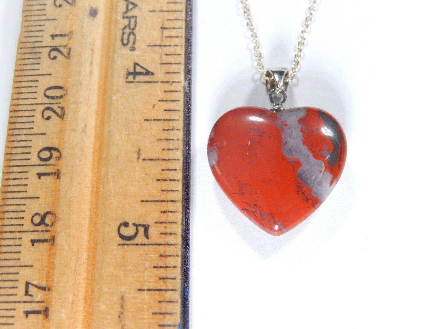 Sterling Silver Natural Red Jasper Heart Shape Gemstone Pendant With 18" Chain