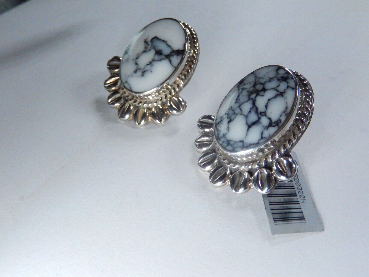 VINTAGE - Taxco TC-17N Sterling Silver & White Buffalo Turquoise Post Earrings