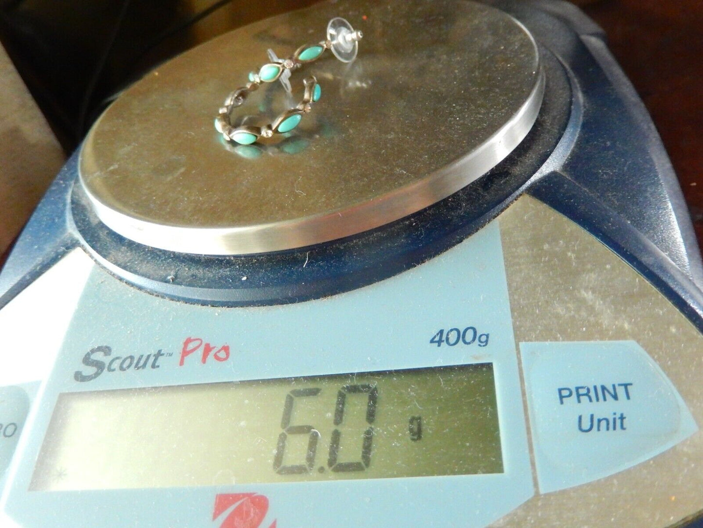 *VINTAGE*  BARSE Sterling Silver w/Turquoise & CZ Hoop Pierced Earrings