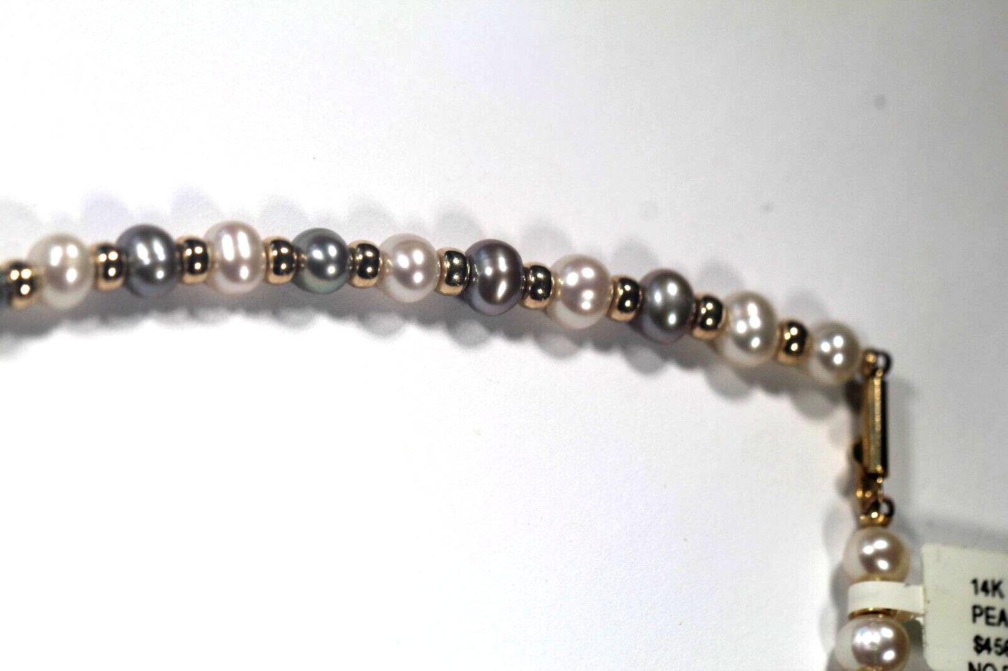 VINTAGE  14k Yellow Gold 4 mm Beaded with 6.5 mm White & Gray Pearl 17" Necklace