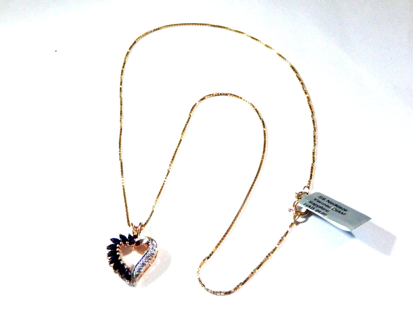 Ross Simons Sterling Silver Vermeil Sapphire  Diamond Heart Pendant w18 Chain