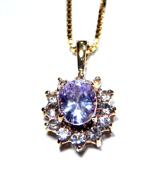 Gold Vermeil Sterling 125CT Blue Zircon  50CT White CZ Pendant w18 Chain