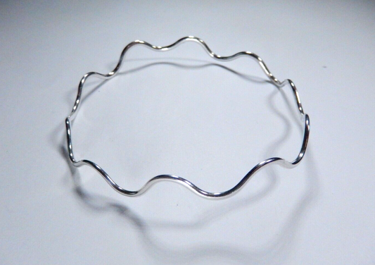 Sterling Silver -  Wavy Waveform  Bangle Bracelet - 1.75mm Wide 2-3/4" ID
