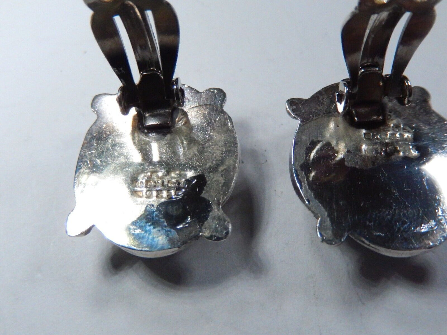 *VINTAGE* TAXCO Sterling Silver Turquoise Clip On Earrings 1" x 3/4" - 16.9 gms