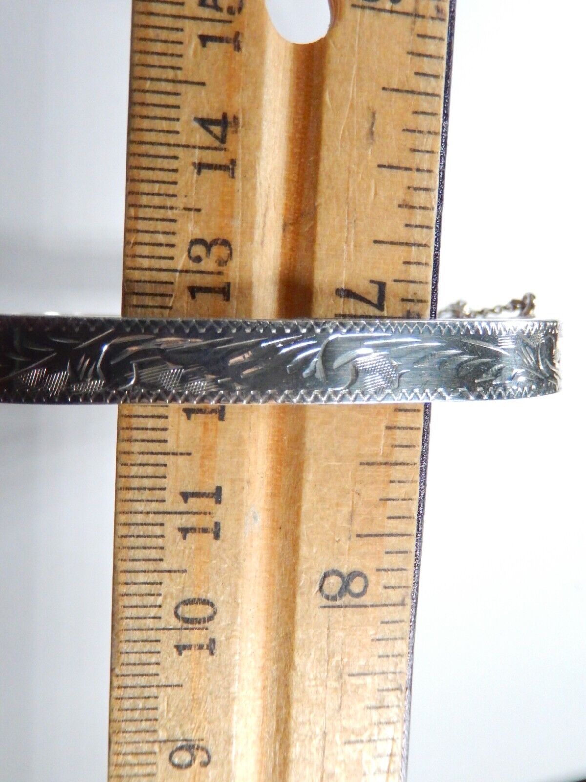Vintage Sterling Silver Square 7mm Hinged Cuff Bangle Bracelet Etched 7 Inch