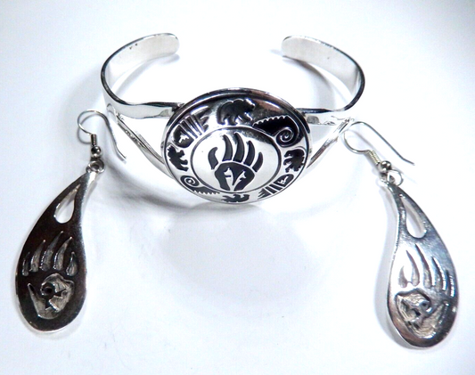 *VINTAGE* Sterling .925 Bear Claw Design Native American Earrings & Bracelet Set