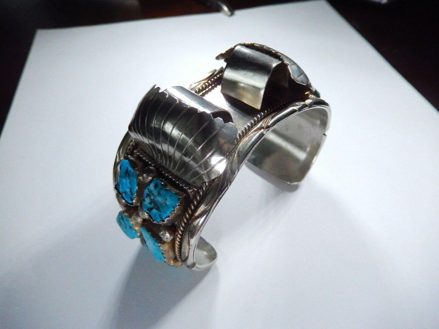 VTG Mens Native American Navajo Sterling Silver Turquoise Watch Cuff Bracelet