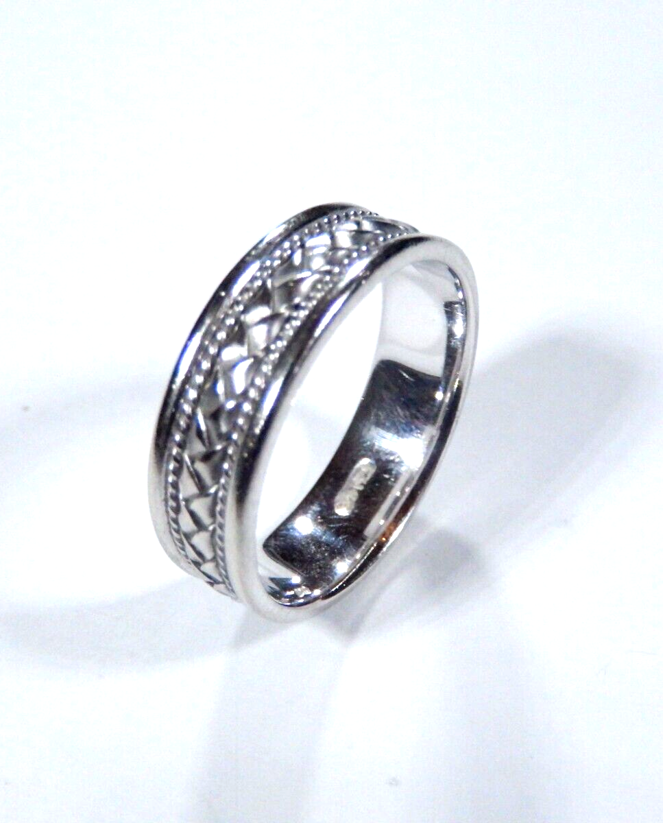 Braided Wedding Band Stamped 14K White Gold 7MM Brushed Unisex Ring Size 11