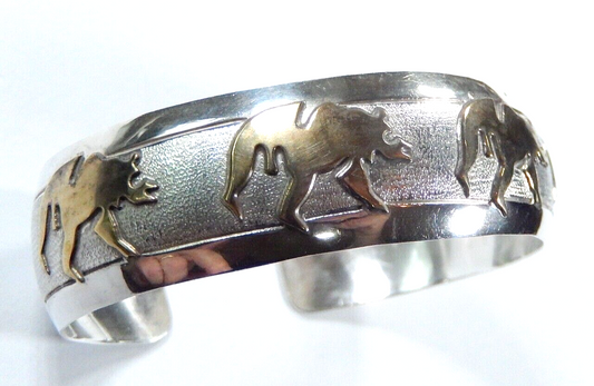 *VINTAGE* "V.R. IHMSS"  Sterling Silver and Gold Fill Cuff 17mm Wide Bracelet