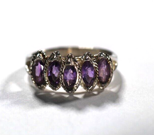 *VINTAGE*  Sterling Silver Marquise Cut Amethyst Ring size 6.75