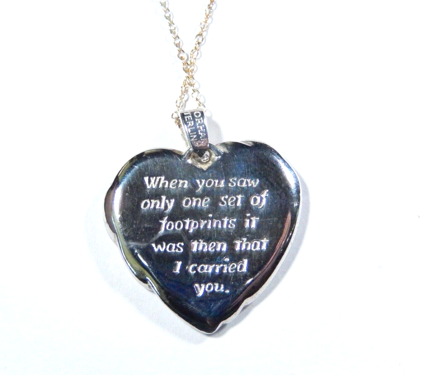 Gorham Sterling Silver  Gold Overlay Heart Pendant Footprints In The Sand w18