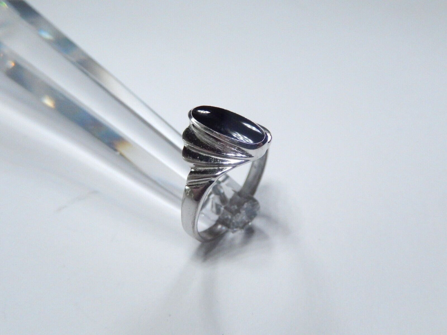 *VINTAGE*  Modernist Long Oval Black Onyx Sterling Silver Ring Size 8