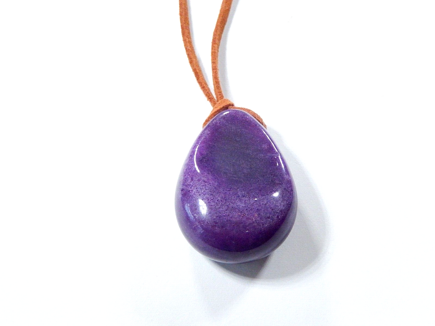 Large 1-5/8" x 1-1/8" Amethyst  Pendant On Long 22" Adjustable Leather Cord