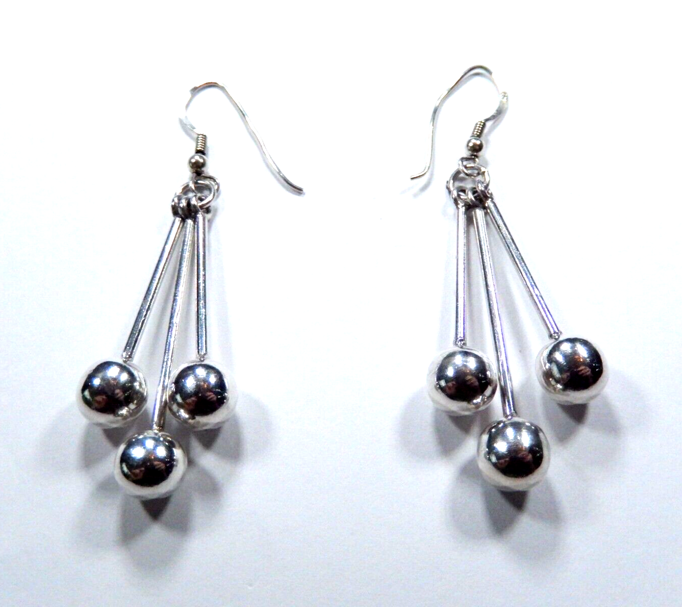 LARGE Handcrafted 925 Sterling Silver Ball Shephard Hook Drop Dangle Earrings