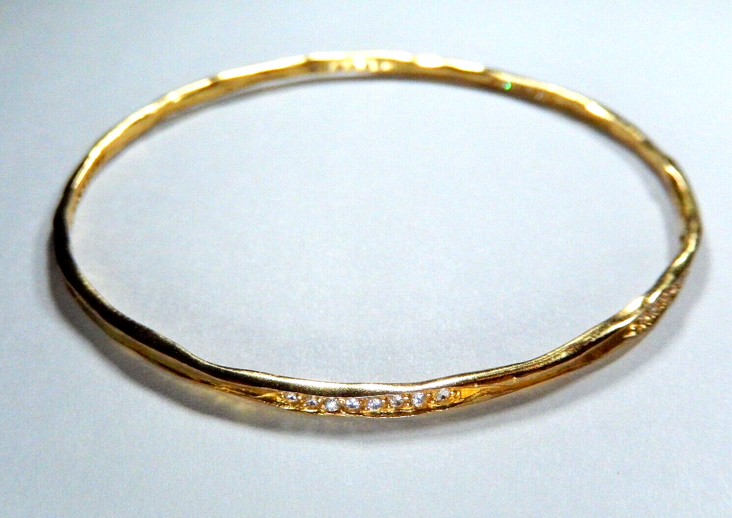 VINTAGE - 2.5mm Wide Gold Vermeil Cubic Zirconia Sterling Bangle Bracelet - 7"