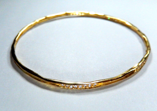 VINTAGE - 2.5mm Wide Gold Vermeil Cubic Zirconia Sterling Bangle Bracelet - 7"