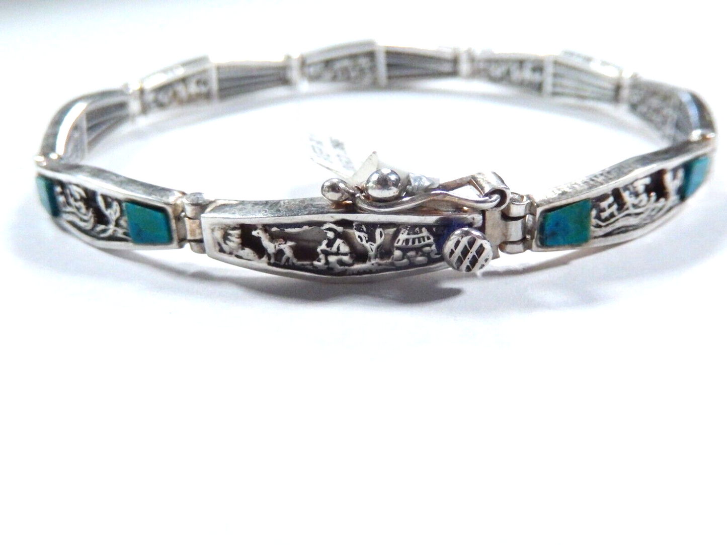 VINTAGE - .950 Silver Peruvian Scenic Cut Out Storytelling 8 Panel Bracelet