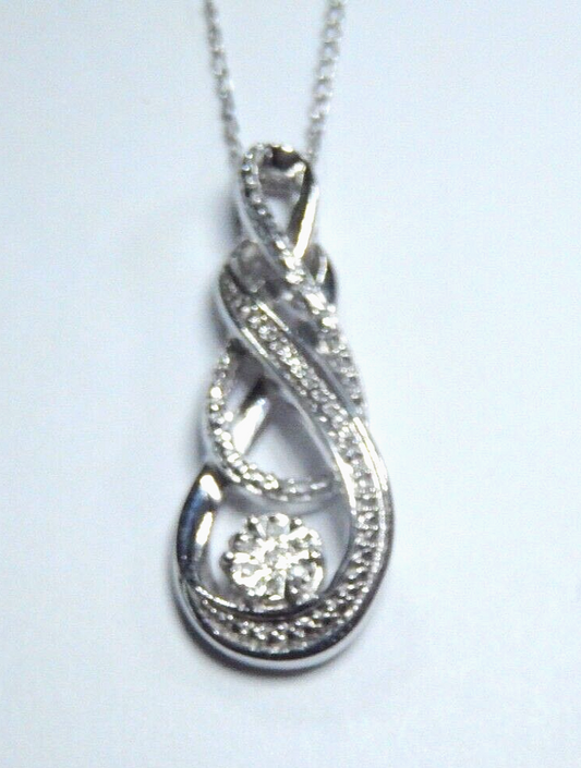 *VINTAGE* Sterling Silver  Diamond Double Infinity Pendant w/ 18" Sterling Chain