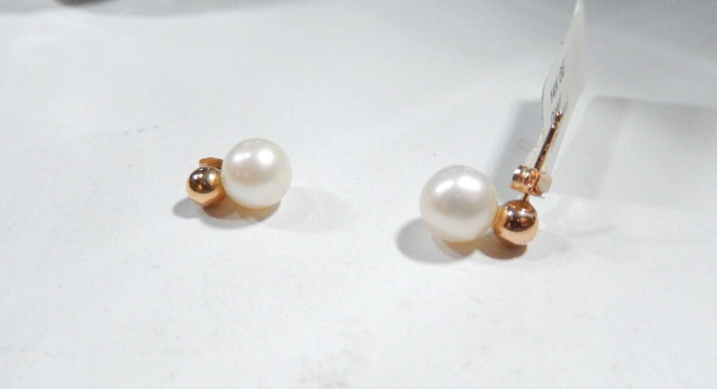 *VINTAGE*  10K Yellow Gold 4mm Ball & 6.75mm Cultured Pearl Stud Earrings