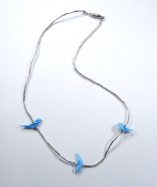 *VINTAGE*  LAPIS BIRD FETISH Sterling Liquid Silver 14" Necklace