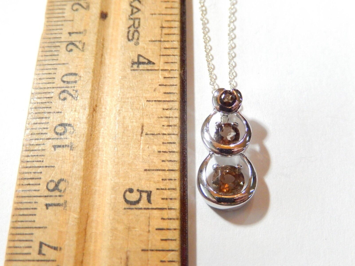 Brown Smoky Quartz 3Stone Past Present Future Sterling Silver Pendant w18chan