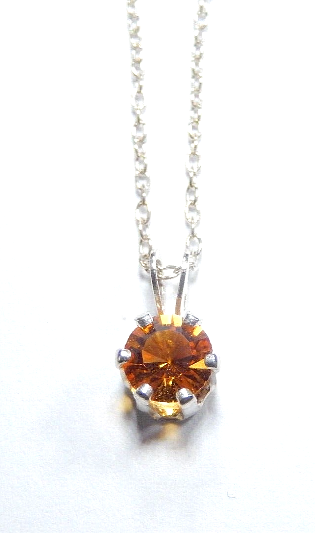 925 Sterling Silver with .60 CT Round Cut Citrine Solitaire Pendant w/ 18" Chain