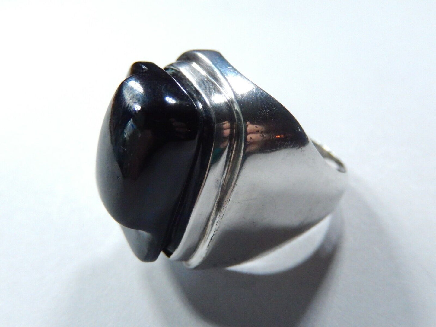 R A R E  Burle Marx Freeform Black Tourmaline or Onyx Ring in Sterling sz 8.5