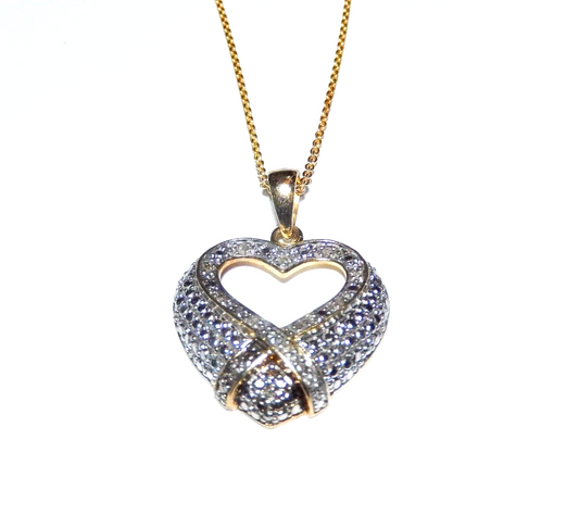 VINTAGE Gold Vermeil 925 Heart 17 Diamond Pendant w 18 Gold Vermeil Chain