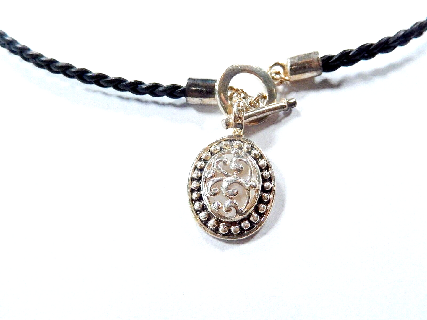 16" Braided Leather Cord Necklace with Sterling Silver Pendant w/ Togle Closure