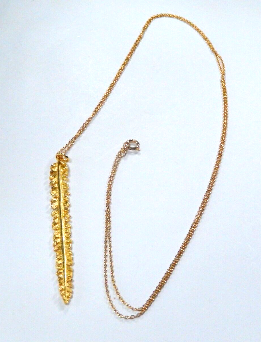 *VINTAGE*  Vermeil Gold 30" Chain With Gold Vermeil Leaf Pendant