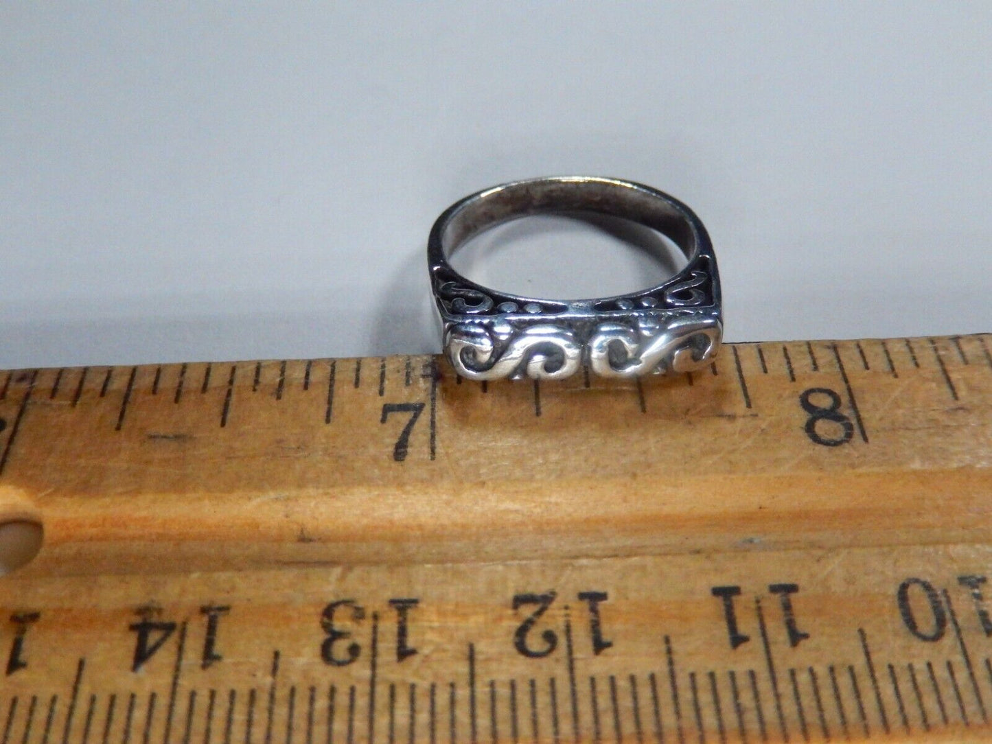 *VINTAGE* Sterling Silver 3.75mm Filigree Flat Top Band Ring 925 Sz: 6.5