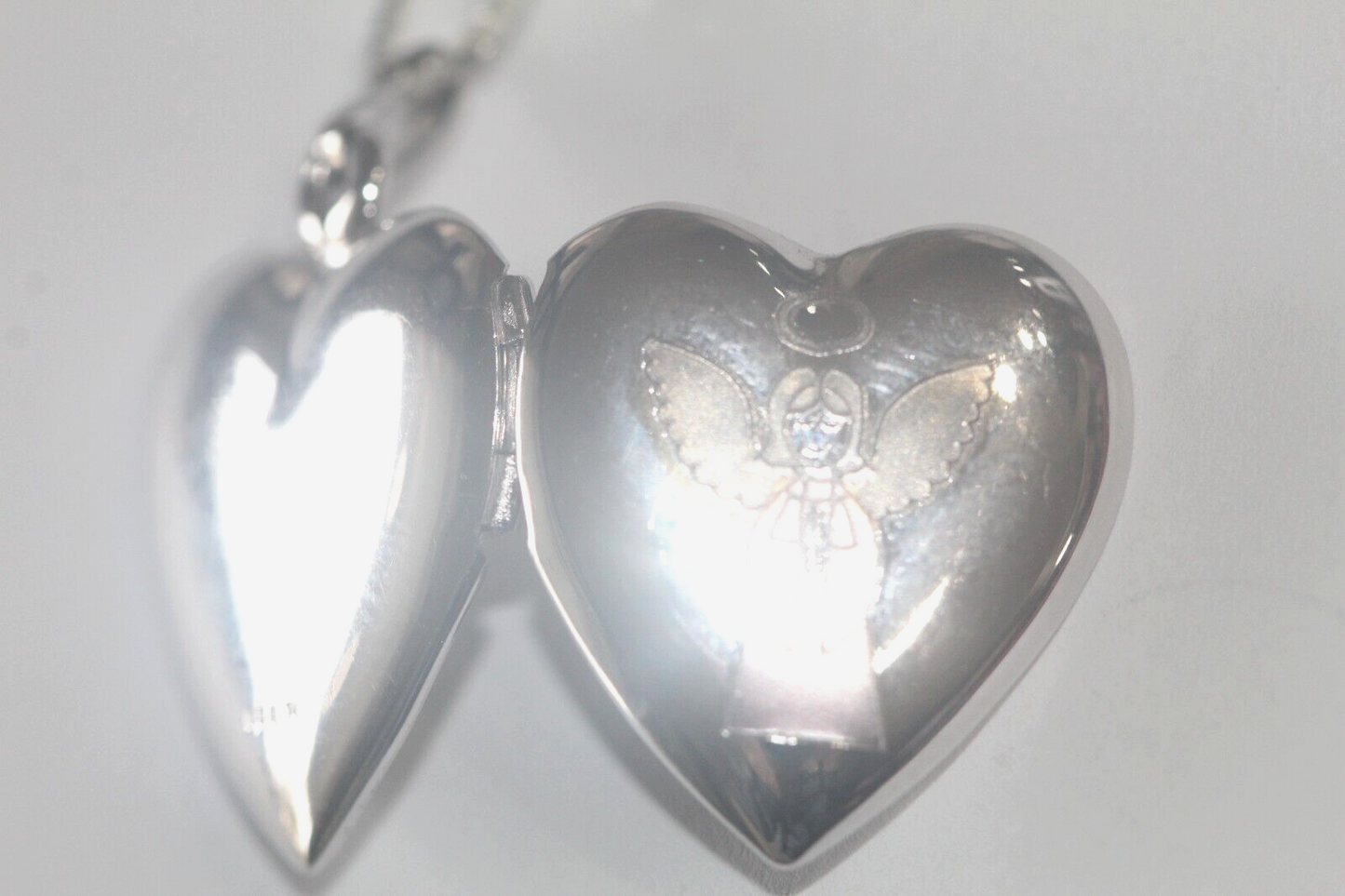 Sterling Silver Praying Angel Heart Locket Pendant w/18" Chain