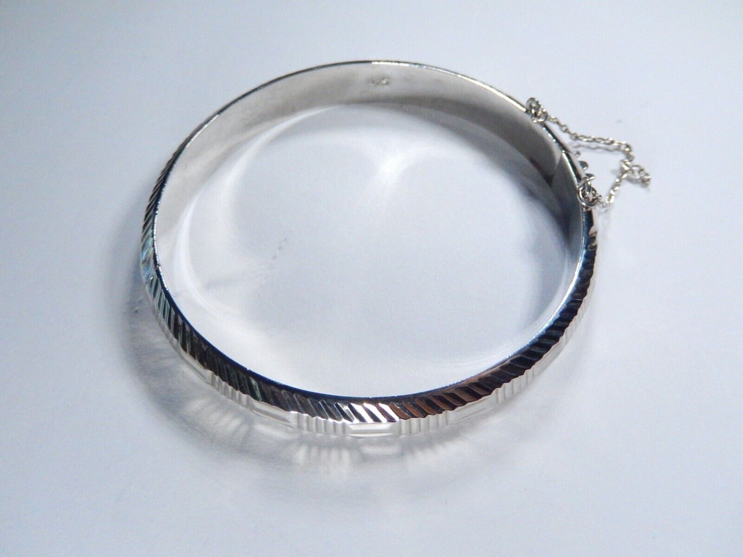 VINTAGE - Sterling Silver Hinged Bangle Bracelet with Clasp & Chain ~ 11.8 grams