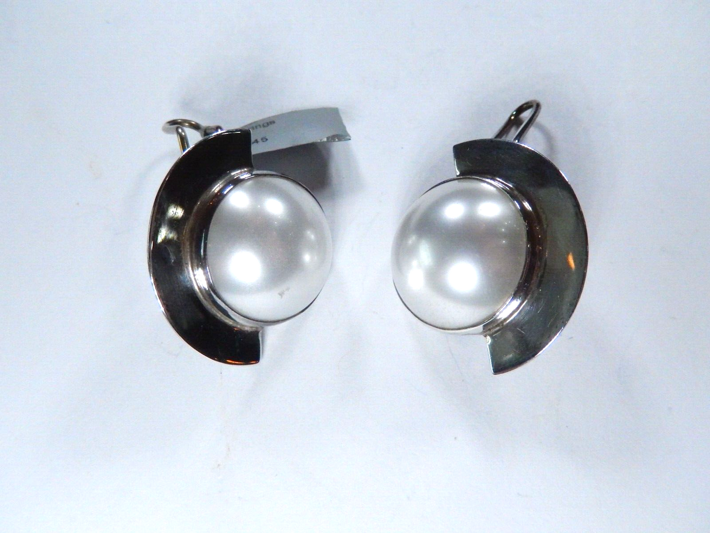 1980's Mexico Jeweler Pepe Cerroblanco Modernist Round Omega Back Earrings