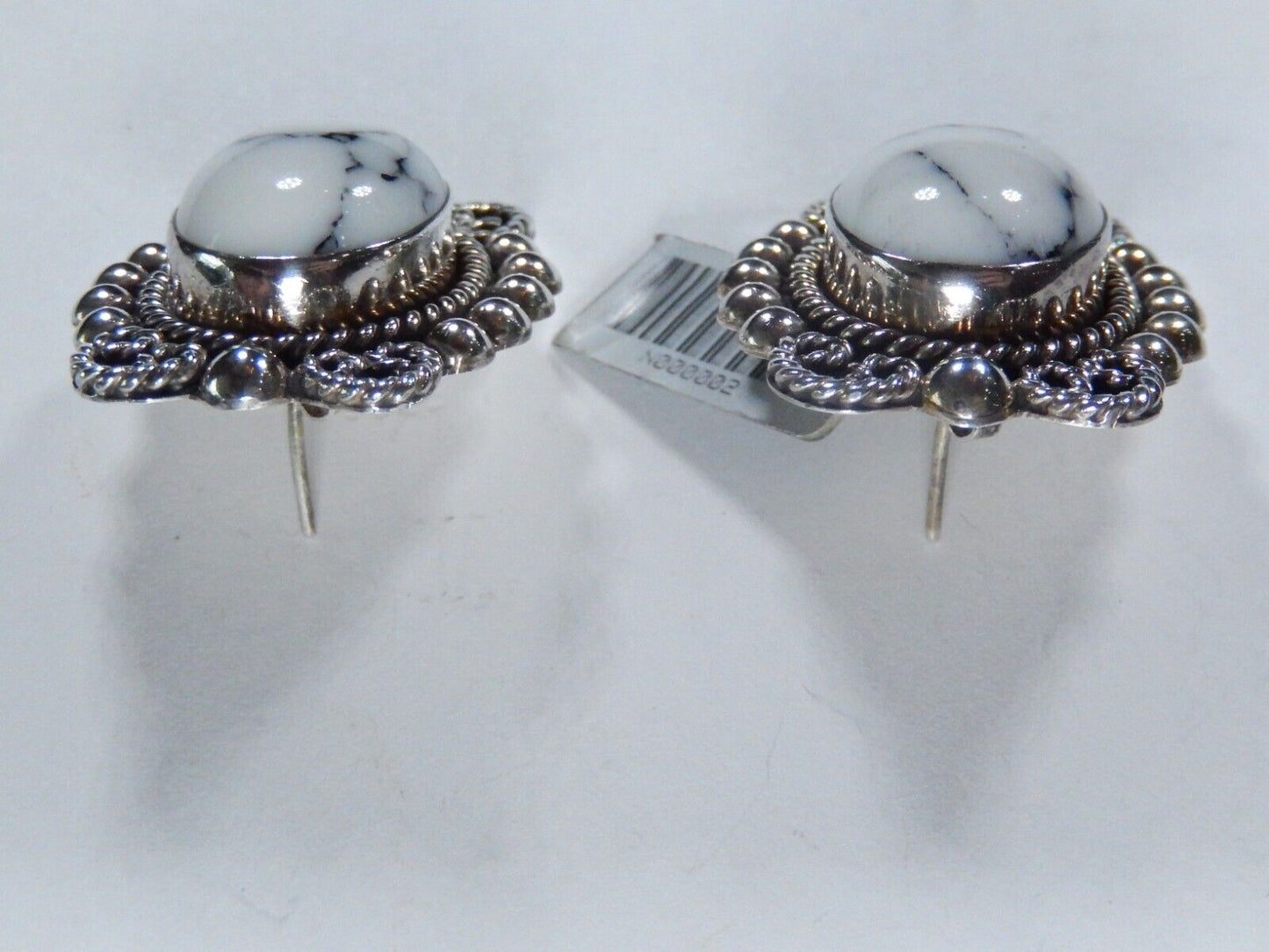 VINTAGE - Taxco TV-41 Sterling Silver & White Buffalo Turquoise Post Earrings