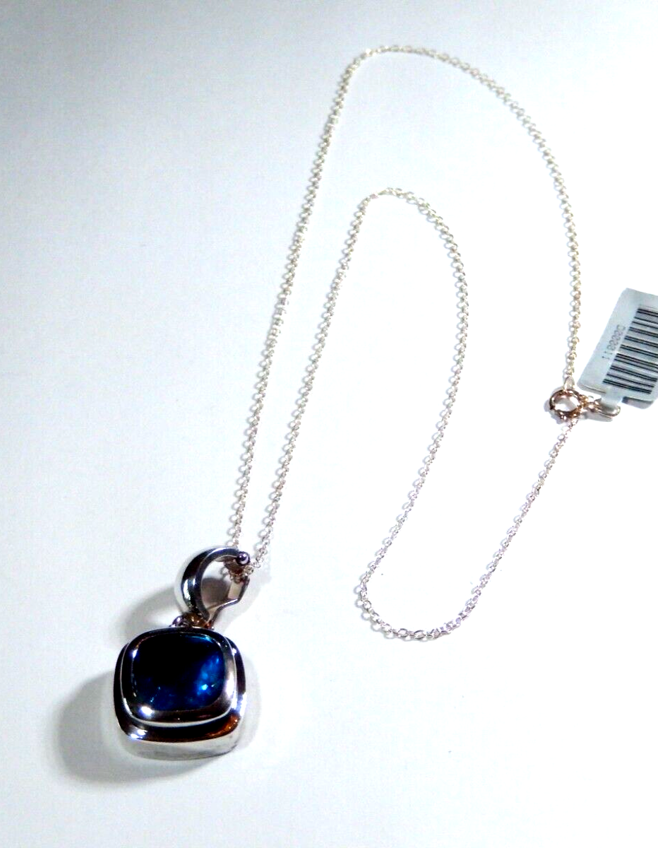 Sterling Silver 60 CT Cushion Shaped Blue Topaz Pearl Enhancer Pendant w18chn