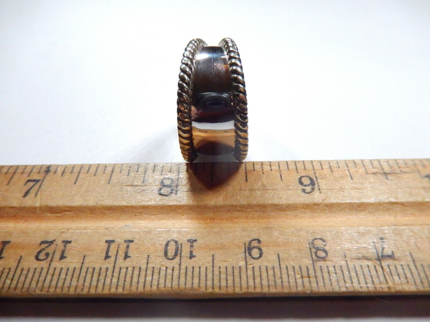 *VINTAGE*  MODERNIST STERLING SILVER TAXCO BRASS ROPE ACCENT RING SZ 8.5