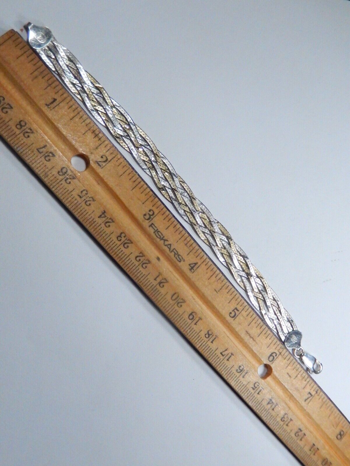 Vintage Two Tone Sterling Silver 6 Strand Braided Herringbone Bracelet 7"