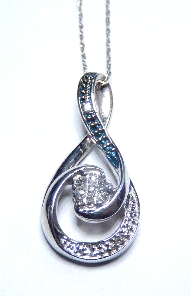 Sterling Silver Sapphire/Diamond Infinity Pendant w/ 18" Chain