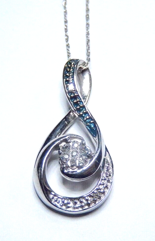 Sterling Silver Sapphire/Diamond Infinity Pendant w/ 18" Chain