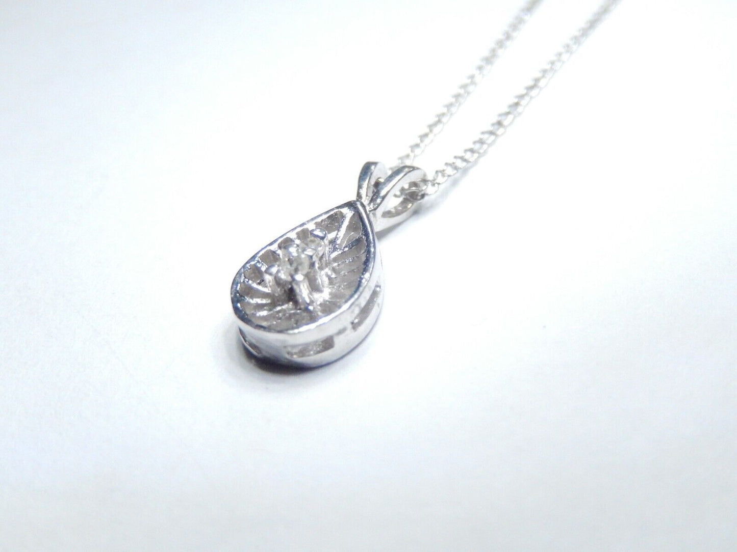 Vintage Victorian Design Two Diamond 14K White Gold Pendant & 14K WG 18" Chain