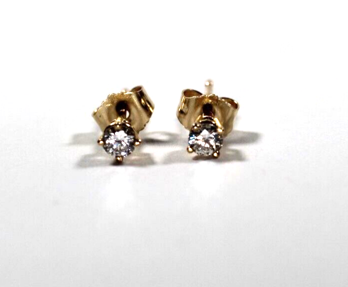 New!! Solid 14K Yellow Gold .22 CT TW Natural Diamond SI-2 / G-H Stud Earrings