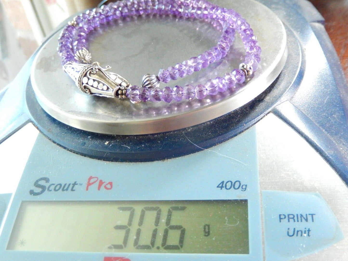 Sterling Silver Faceted Amethyst Round Gemstone Beaded Handmade 20" Necklace