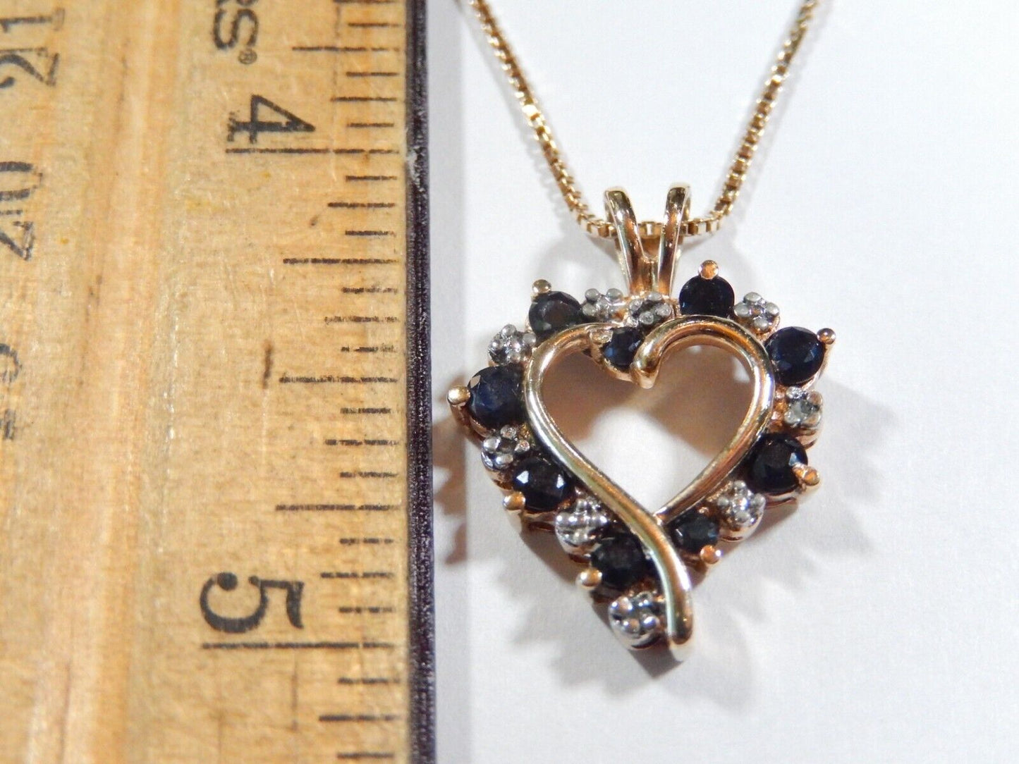 Ross Simon Gold Vermeil 925 Sapphires Diamond Heart Pendant w18 Vermeil Chain