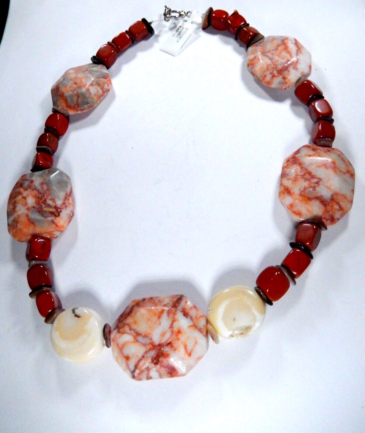 Jasper Beaded Necklace Sterling Clasp 18"