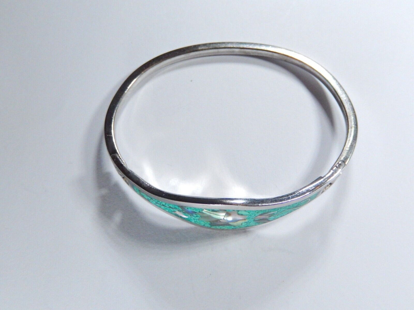 Alpaca Mexico Silver Abalone Inlay Lavender Tulip Blue/Green Cuff Bracelet