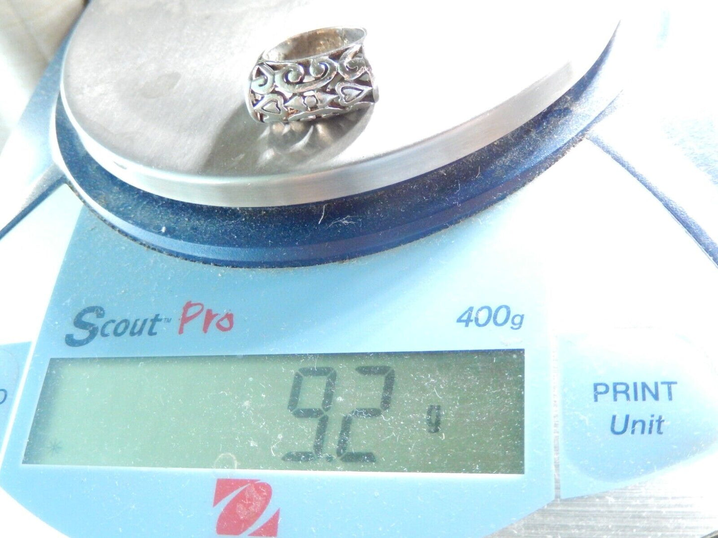 Vintage Sterling Silver 925 Domed Filigree Hearts Ring Size 6.5