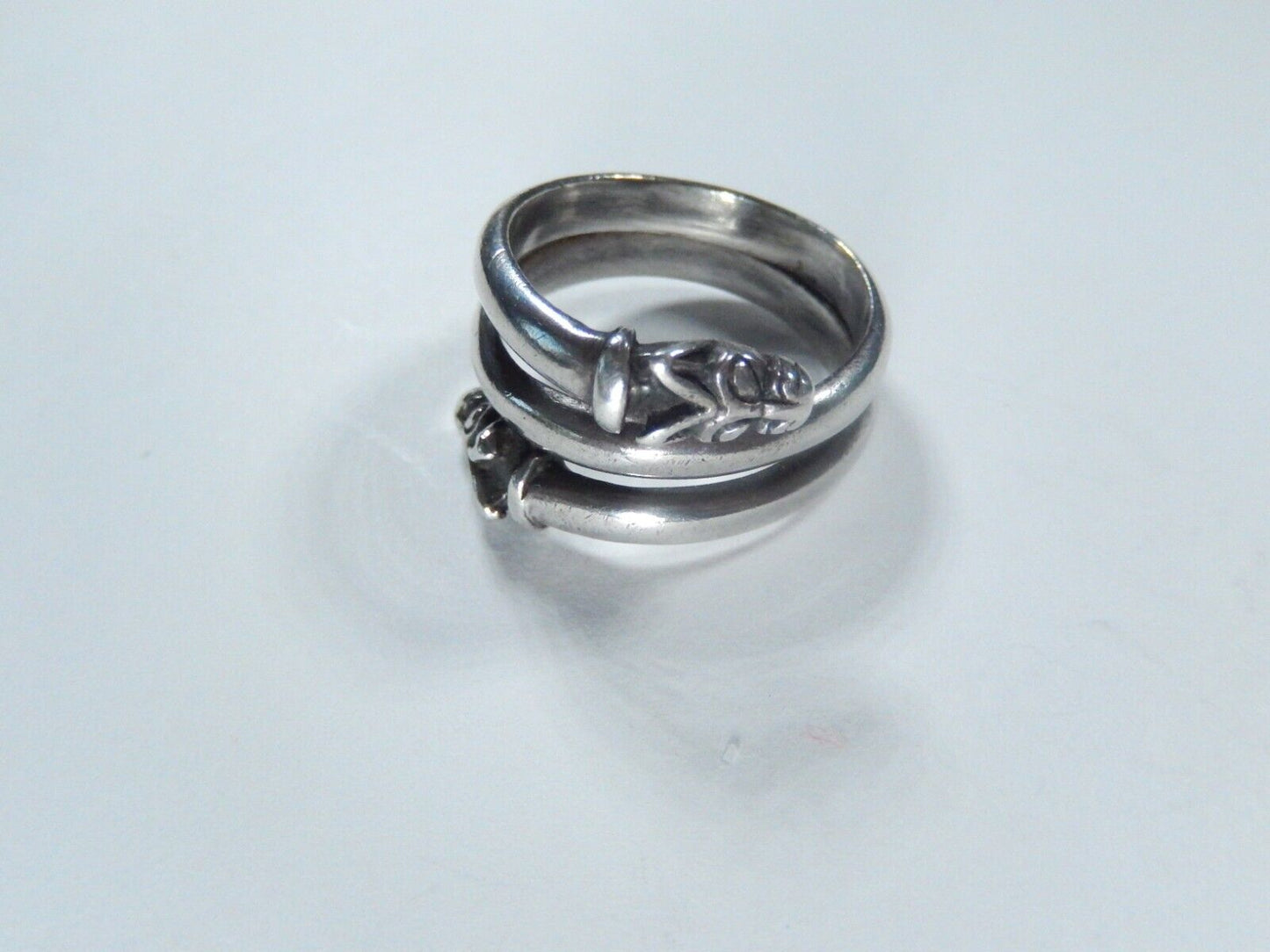 *VINTAGE* Sterling Silver Two Head Gargoyle Head Adjustable Ring Sz 10